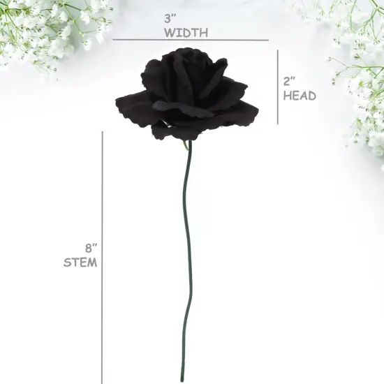 100-Pack: Noir Black Silk Rose Picks, 8" Stems, 3" Wide, Floral Home by Artificial Flowers {2}