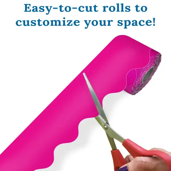 Carson Dellosa 65Ft of Hot Pink Bulletin Board Borders, 1 Roll of Scalloped Trim for Rolling Whiteboard, Cork and Posterboard, Valentines Day Decorations, Party, and Classroom Decor {4}
