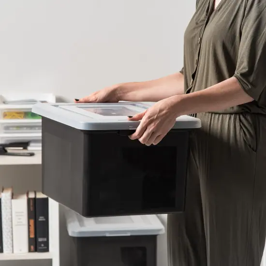 IRIS USA Letter/Legal File Tote Box, BPA-Free Plastic Storage Bin Tote Organizer with Durable and Secure Latching Lid, Stackable and Nestable, Black/Clear {3}