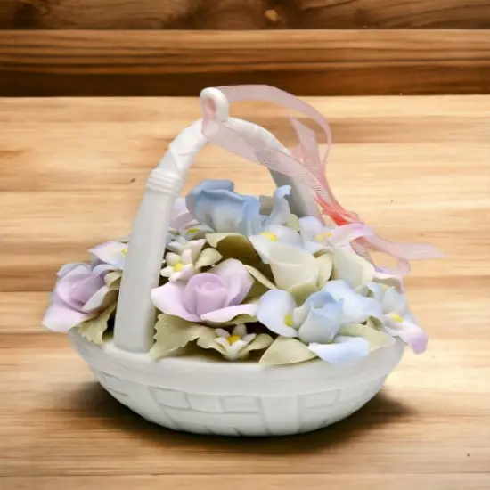 Ceramic Flower Basket Figurine, Home D&eacute;cor, Gift for Her, Gift for Mom, Nature Lover Gift {2}