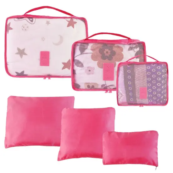 9Pcs Clothes Storage Bags Water-Resistant Travel Luggage Organizer Clothing Packing Cubes Hot pink {4}