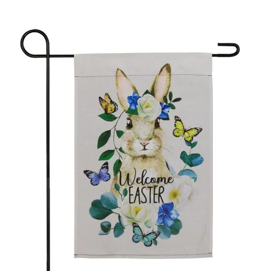Northlight Bunny and Butterflies "Welcome Easter" Floral Outdoor Garden Flag 18" x 12.5" Beige {4}