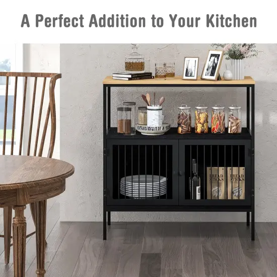 Costway Kitchen Server Buffet Sideboard Storage Cabinet Cupboard with2 Doors & Open Shelf {6}