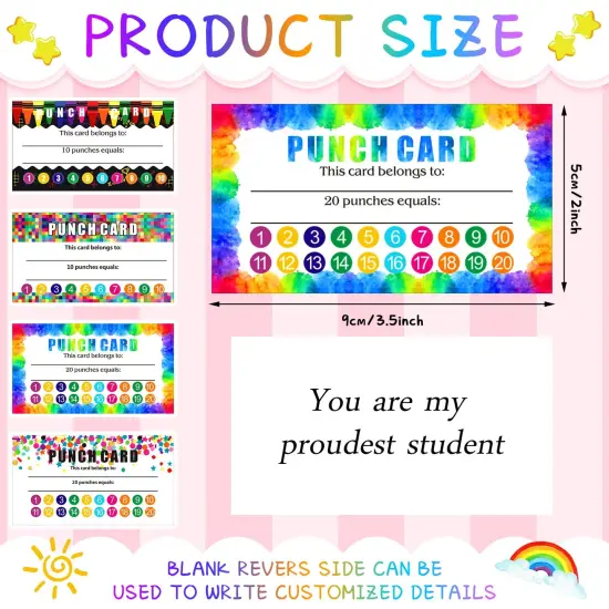 320 PCS Punch Cards, Incentive Loyalty Reward Card Student Awards Loyalty Cards for Business, Classroom, Kids Behavior, Students, Teachers, 3.5 x 2 Inch, 4 Styles (Multi Punches) {1}
