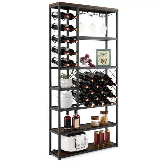 Costway Industrial Wine Rack Multi-purpose Freestanding Bakers Rack with Glass Holder {1}
