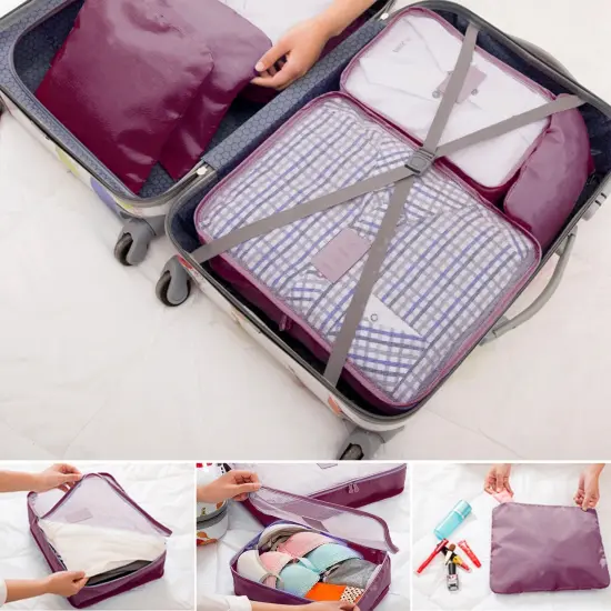 9Pcs Clothes Storage Bags Water-Resistant Travel Luggage Organizer Clothing Packing Cubes Burgundy {5}