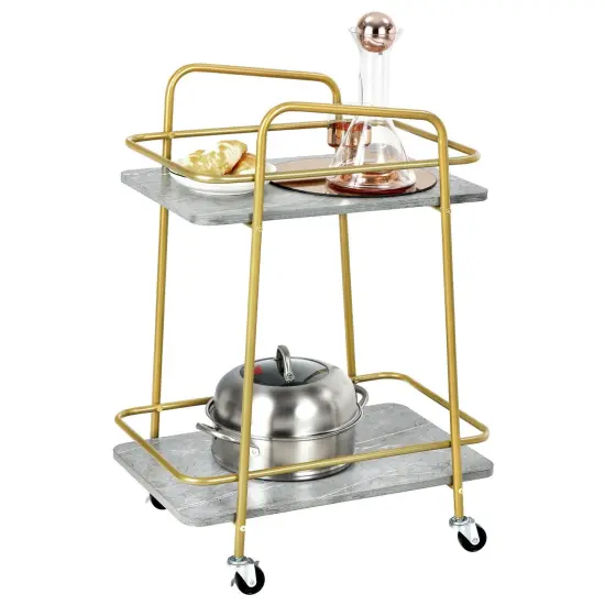 2-tier Kitchen Rolling Cart with Steel Frame and Lockable Casters-Gray {4}