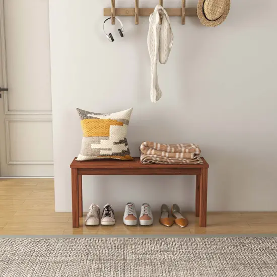 Costway Patio Backless Bench 2-Seater Outdoor Dining Bench Solid Wood Garden Backyard {3}