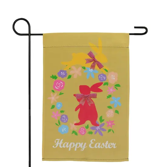 Northlight Hopping Bunnies "Happy Easter" Floral Outdoor Garden Flag 18" x 12.5" Yellow {4}