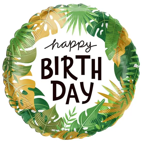 Leaves Happy Birthday 18" Round Foil Balloon, 1ct {1}
