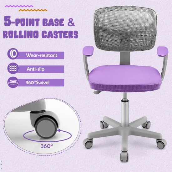 Adjustable Desk Chair with Auto Brake Casters for Kids Purple {6}