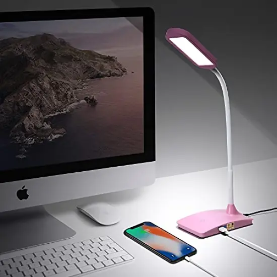 Pink Desk Lamps for Home Office - Super Bright Small Desk Lamp with USB Charging Port, a Perfect LED Desk Light as Study Lamp, Bedside Reading Lights {6}