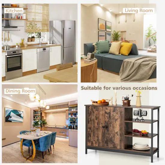 Industrial Kitchen Storage Cabinet with Open Shelves-Rustic Brown {5}