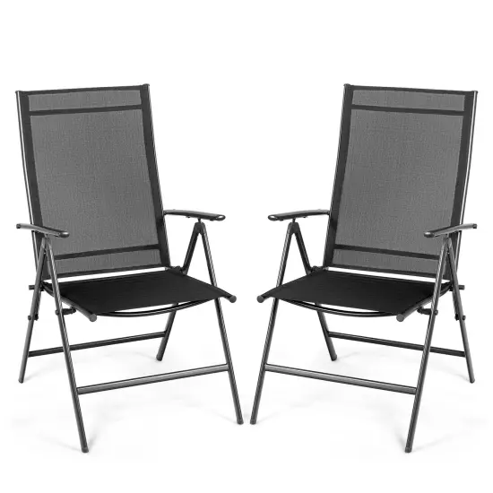Set of 2 Adjustable Portable Patio Folding Dining Chair Recliner -Black {1}