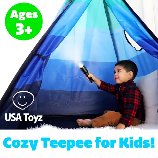 USA Toyz Happy Hut Teepee Tent for Kids - Blue {3}