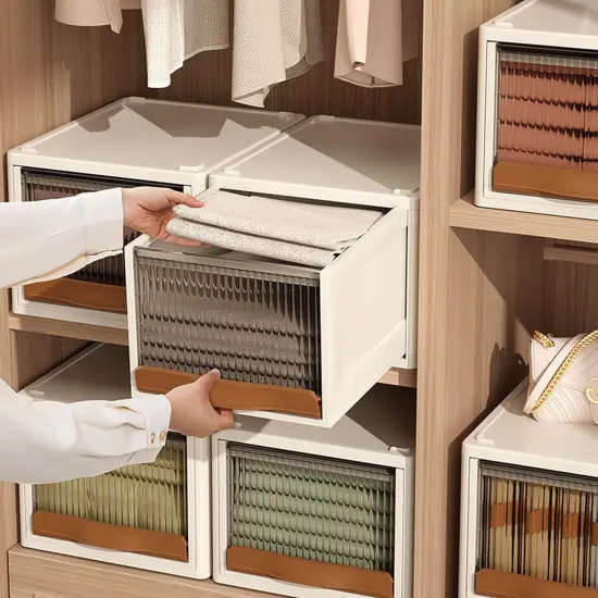 16.5L Stackable Storage Bin Plastic Drawer with Lid Closet Organizer Two Ways Opening Storage Box White {5}