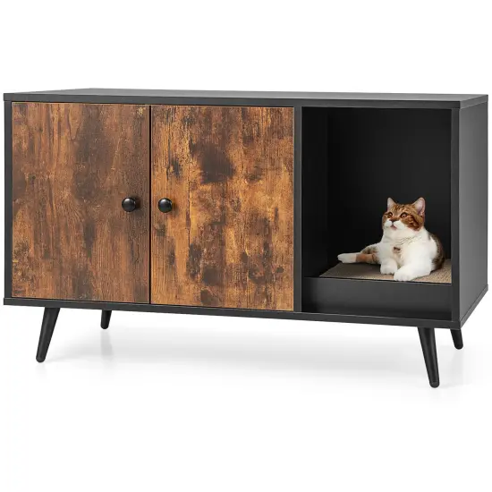 Cat Litter Box Enclosure with Double Door Cabinet {1}
