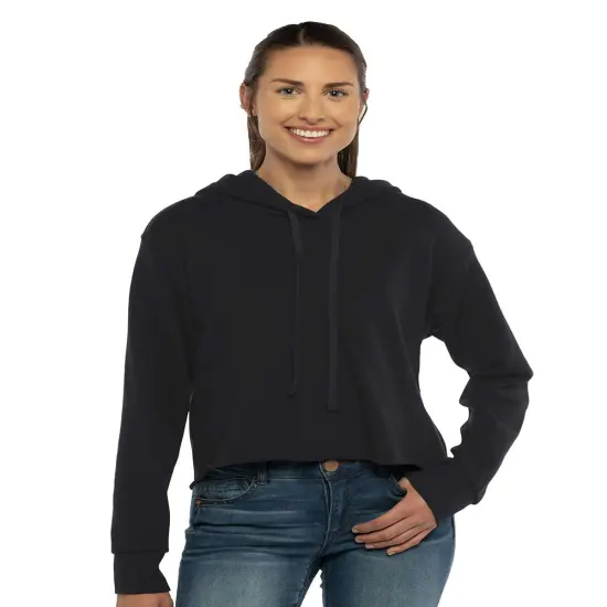 Next Level&reg; Women's Laguna Sueded Raw Edge Crop Hoodie White {3}
