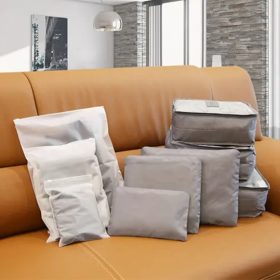 9Pcs Clothes Storage Bags Water-Resistant Travel Luggage Organizer Clothing Packing Cubes Grey {2}