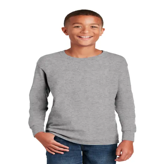 Gildan&reg; Youth Heavy Cotton Crewneck Long Sleeve Tee Navy {5}