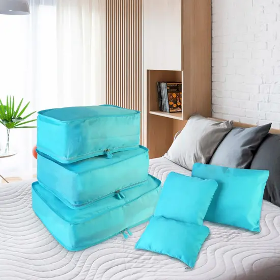 9Pcs Clothes Storage Bags Water-Resistant Travel Luggage Organizer Clothing Packing Cubes Blue {5}