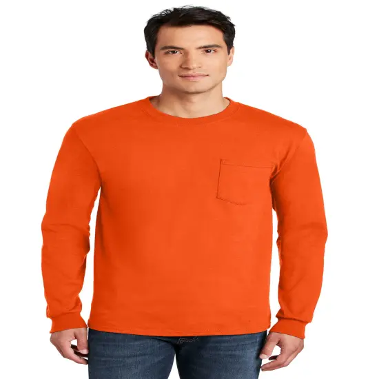 Gildan&reg; Crewneck Ultra Cotton Long Sleeve Pocket T-Shirt - 2410 Safety orange {1}