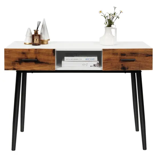 48 Inch Industrial Console Table with Storage Drawers Open Shelf Entryway {4}