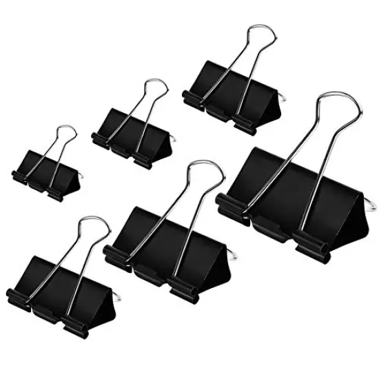 DSTELIN Binder Clips Paper Clamps Assorted Sizes 100 Count (Black), X Large, Large, Medium, Small, X Small and Micro, 6 Sizes in One Pack, Meet Your Different Using Needs. {1}