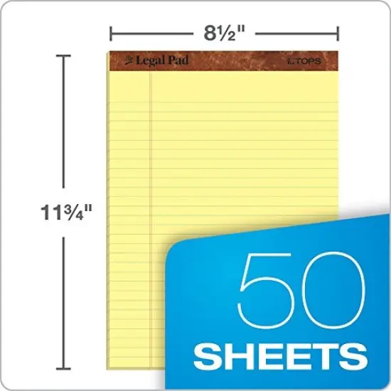 TOPS 8.5 x 11 Legal Pads, 12 Pack, The Legal Pad Brand, Wide Ruled, Yellow Paper, 50 Sheets Per Writing Pad, Made in the USA (7532) {6}
