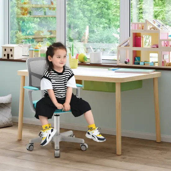 Adjustable Desk Chair with Auto Brake Casters for Kids Turquoise {2}