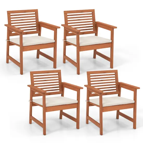 Costway Outdoor Dining Chair Patio Solid Wood Chairs with Comfortable Cushions {7}