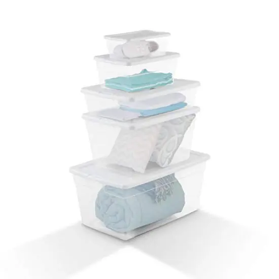Sterilite 6 Qt Storage Box, Stackable Bin with Lid, Plastic Container to Organize Shoes and Crafts on Closet Shelves, Clear with White Lid, 12-pack {6}