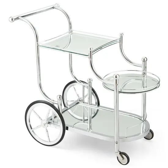 Kitchen Glass Shelves Metal Frame Serving Rolling Cart {1}