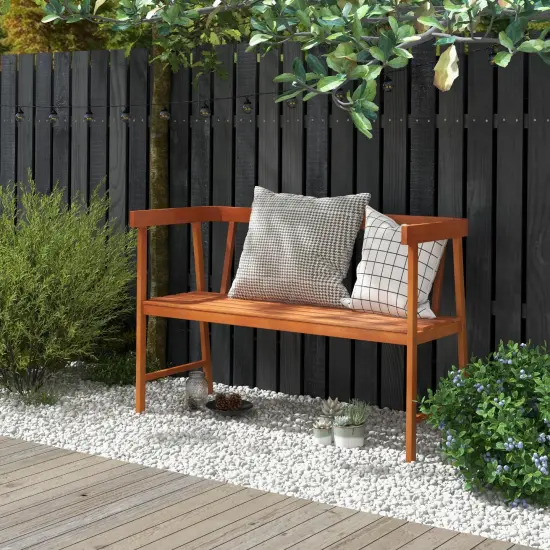 Outdoor Acacia Wood Bench with Backrest and Armrests {2}