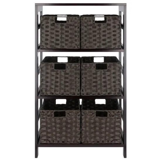 Contemporary Home Living 7 Pc Storage Shelf with 6 Foldable Woven Baskets - 42" - Espresso and Chocolate Brown {1}
