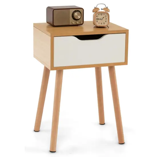 Costway Nightstand End Side Sofa Table Storage Drawer Living Room with Solid Wood Leg {1}