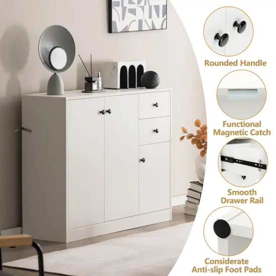 Modern Buffet Sideboard with 2 Pull-out Drawers and Adjustable Shelf for Kitchen-White {3}