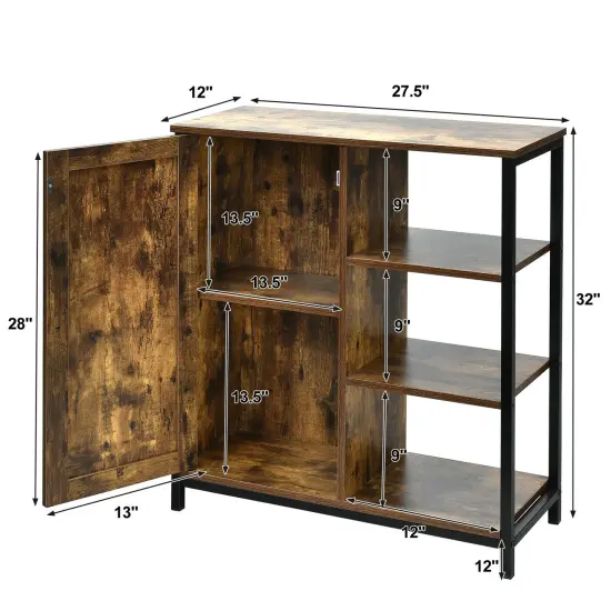 Multipurpose Freestanding Storage Cabinet with 3 Open Shelves and Doors {5}