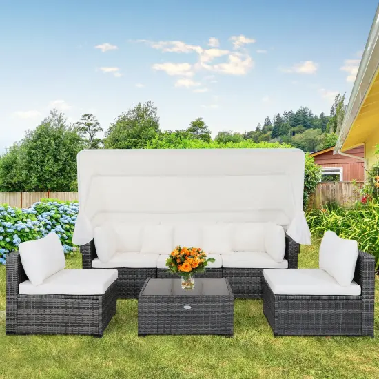 6 Pieces Outdoor Patio Retractable Canopy Furniture Set {2}