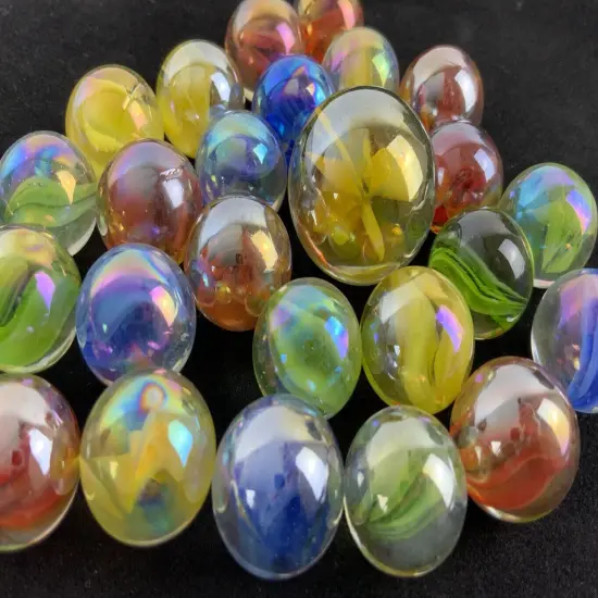 25 Glass Marbles RAINBOW Cat Eye Red/Yellow/Blue/Green Cats Eyes Pack Shooter {4}