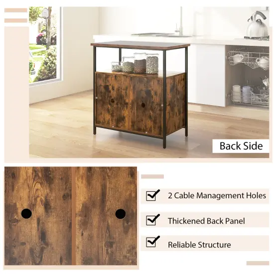 2-Door Buffet Cabinet with Shelves and Cable Management Holes-Rustic Brown {5}