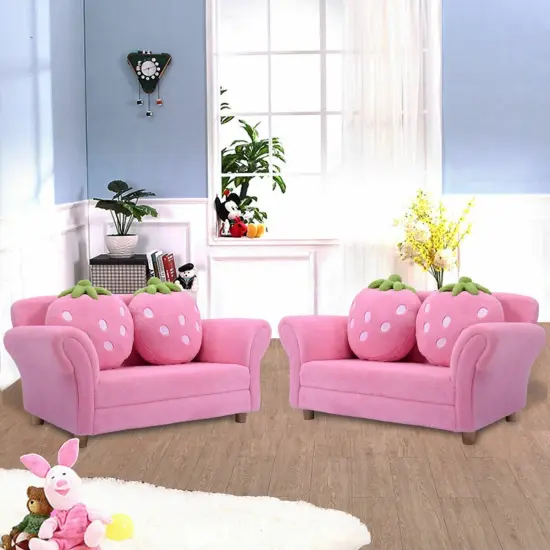 Pink Kids Strawberry Armrest Chair Sofa {5}