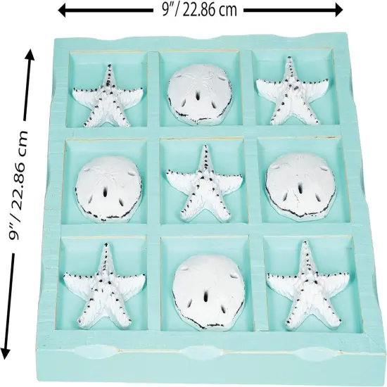 Beach Tic Tac Toe 9" X 9" Seafoam Blue Tic Tac Toe Decor Home W/White Resin Starfish & Sand Dollars Real Wooden Tic Tac Toe Tic Tac Toe Coffee Table Nautical D&eacute;cor {4}