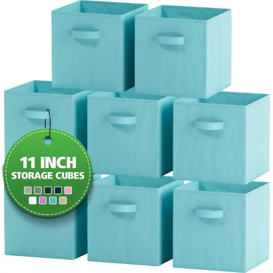 Fabric Storage Cubes for Cube Organizer - 8 Pack Heavy Duty Blue Storage Bins - 11 Inch Cube Storage Bin, Use As A Clothes Storage Box In Closet, Baskets For Shelves or Cubbies Storage Organizer {1}
