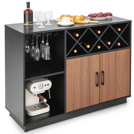 Industrial Sideboard Cabinet with Removable Wine Rack and Glass Holder {1}