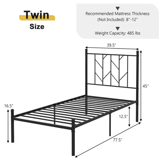 Costway Full/Qween/TwinSize Metal Platform Bed Frame Vintage Headboard Mattress Foundation Black {3}