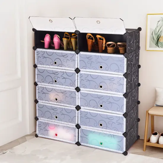 12 Cubes DIY Portable Plastic Shoe Rack with Doors {2}