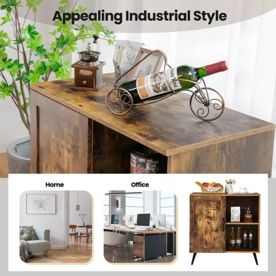 Mid-century Storage Cabinet with Single Door and Adjustable Shelves-Rustic Brown {5}