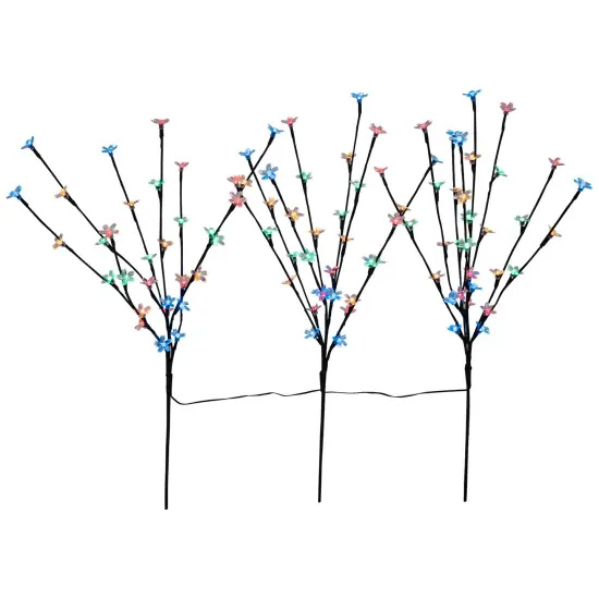 Northlight Pre-Lit Cherry Blossom Artificial Tree Branches - 2.5' - Multicolor LED Lights - Set of 3 Black {3}