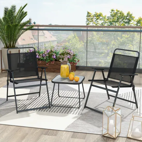 3 Pieces Patio Folding Conversation Chairs and Table-Black {1}